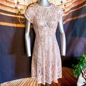 Peach colored lace dress see-through